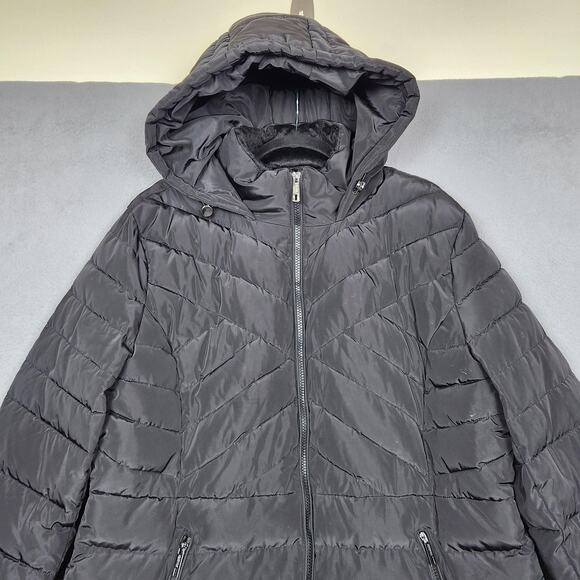 Kenneth Cole Reaction Puffer Parka Womens XL Black Hooded Quilted Down Coat - Picture 5 of 15